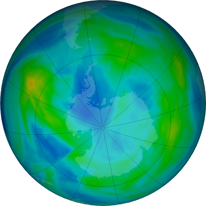Antarctic ozone map for 09 May 2025